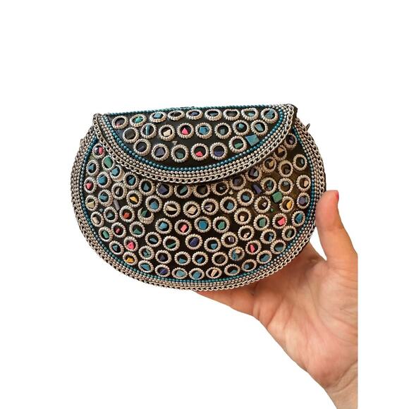 Ramla Women's Multicolor Atom Moroccan Mosaic Stone Crossbody Clutch - Picture 3 of 11